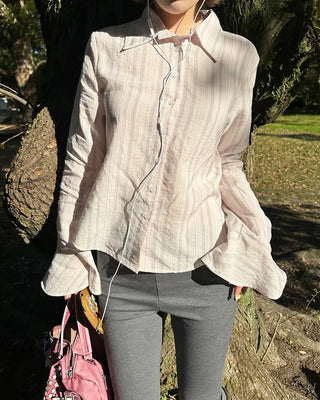 Gradient stripe flared cuff shirt
