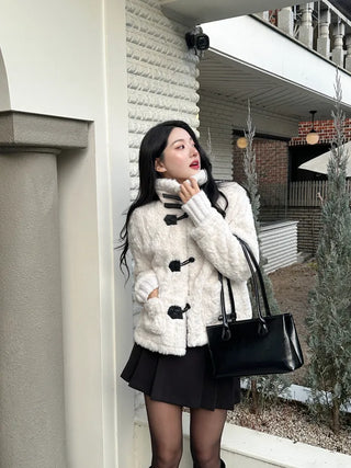 2-Buckle Fur Mouton Coat