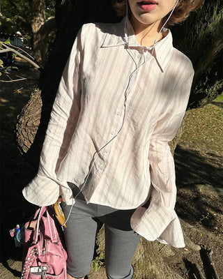 Gradient stripe flared cuff shirt