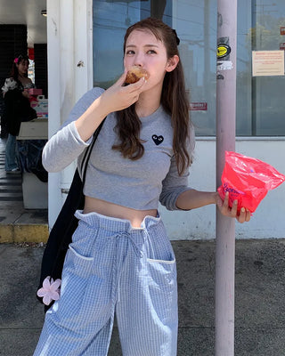 Drawstring Waist Graph Check Wide Pants