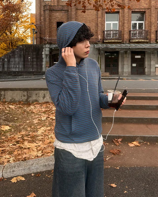 (Unisex) Brushed Fleece Slim Feed Border Hoodie