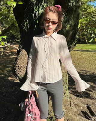 Gradient stripe flared cuff shirt