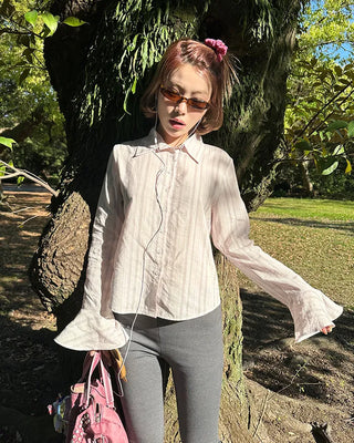 Gradient stripe flared cuff shirt