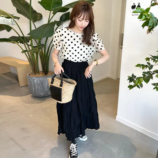 Crinkle pleated long skirt
