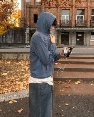 (Unisex) Brushed Fleece Slim Feed Border Hoodie