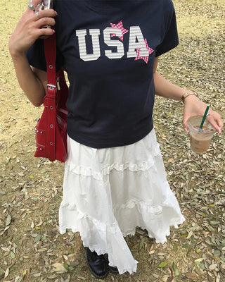 USA Star Patch Crew Neck Slim T-Shirt