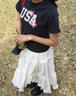 USA Star Patch Crew Neck Slim T-Shirt