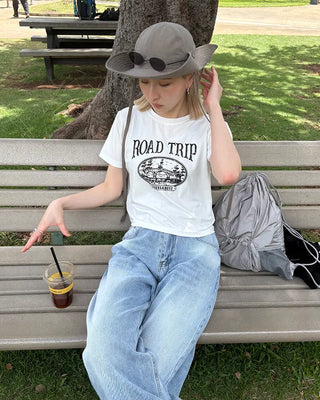 ROAD TRIP Semi-Cropped Half T-Shirt