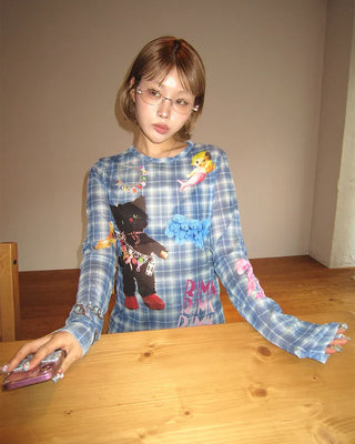 Unique Print Tartan Check Long T-Shirt