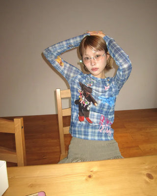 Unique Print Tartan Check Long T-Shirt