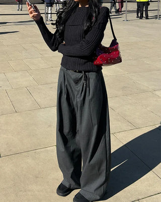 Ribbed wrap off-shoulder knit
