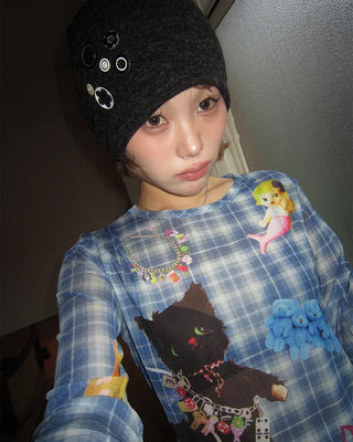 Unique Print Tartan Check Long T-Shirt