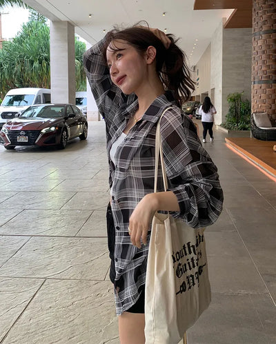 Madras check sheer shirt