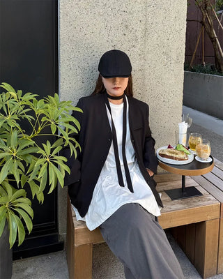 V-neck tie set jacket