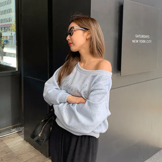 Cubic lettering off-shoulder sweatshirt