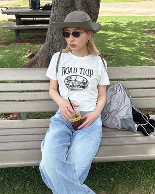 ROAD TRIP Semi-Cropped Half T-Shirt