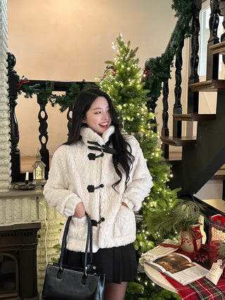 2-Buckle Fur Mouton Coat