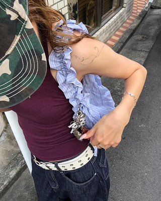 Double eyelet leather belt