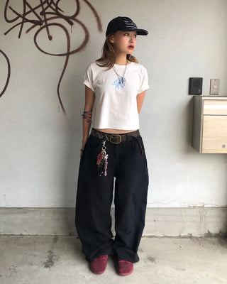 Patch button hem side outseam cotton pants