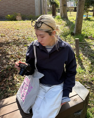 Drop shoulder polo neck sweatshirt