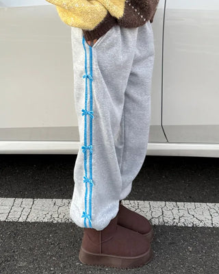 Velvet Ribbon Line Elastic Waist Pants