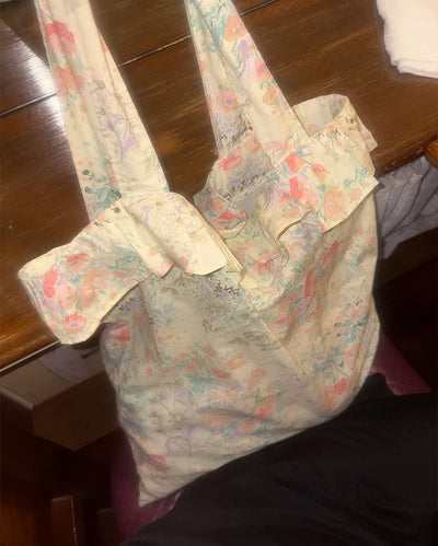 Frill Wrap Antique Flower Tote Bag