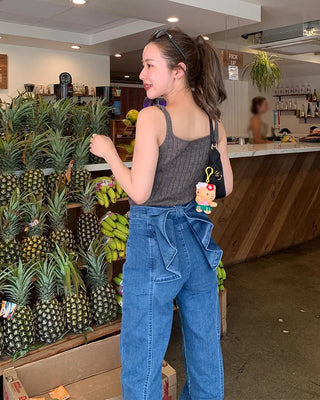 Back ribbon flared denim pants