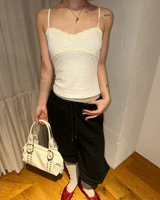 Polka dot tulle lace yoke camisole