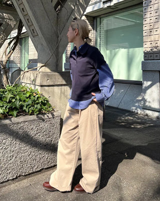 Double-pleated wide cotton pants