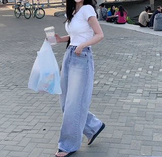 Washed denim wide-leg pants (3 colors)