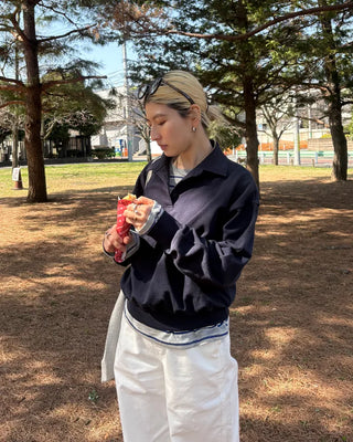 Drop shoulder polo neck sweatshirt