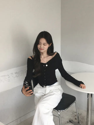 One-shoulder shirred T-shirt