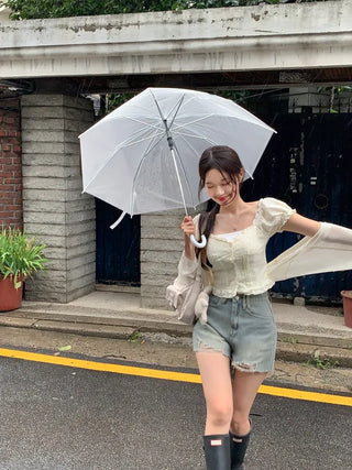 Eyelet puff blouse (2 colors)