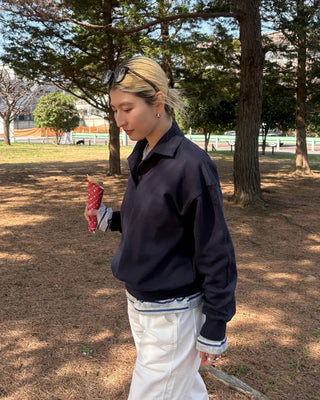 Drop shoulder polo neck sweatshirt