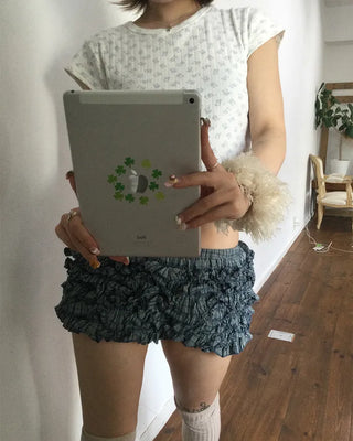 Mini Bear Slim Cropped Perforated T-Shirt