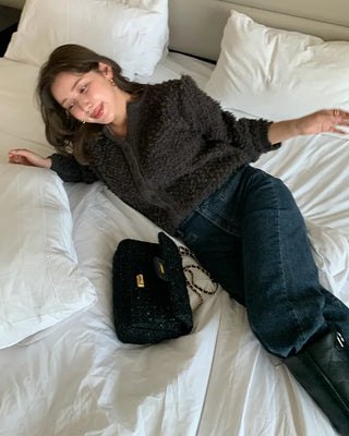 Fleece V-neck Round Cardigan