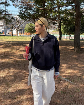Drop shoulder polo neck sweatshirt