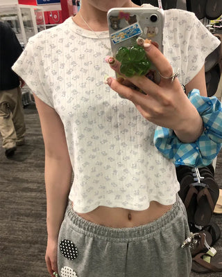 Mini Bear Slim Cropped Perforated T-Shirt