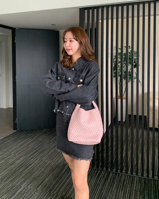 Cut denim mini skirt