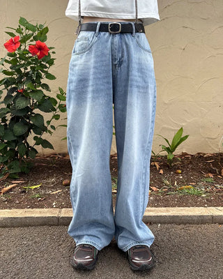 Washed design wide denim pants