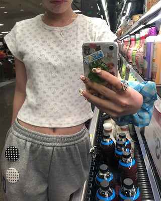 Mini Bear Slim Cropped Perforated T-Shirt