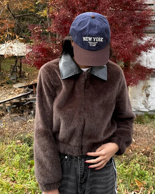 Leather collar fur jacket
