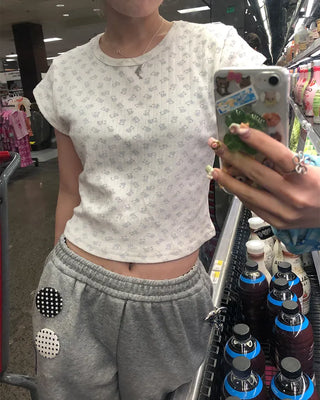Mini Bear Slim Cropped Perforated T-Shirt
