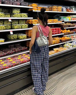 Waist two-tone check seersucker wide pants