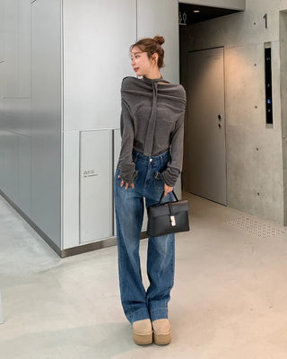 Tie-set off-shoulder T-shirt