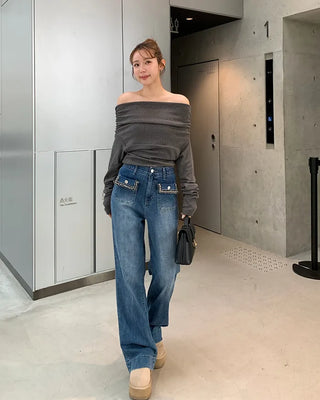 Tie-set off-shoulder T-shirt