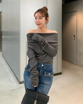 Tie-set off-shoulder T-shirt
