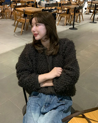 Fleece V-neck Round Cardigan