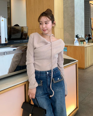 Lace pocket denim pants