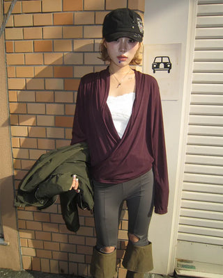 Drape Surplice Long Sleeve Top
